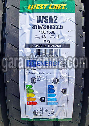 WestLake WSA2 (рулевая) 315/80 R22.5 156/153L 18PR - Фото этиетки детально